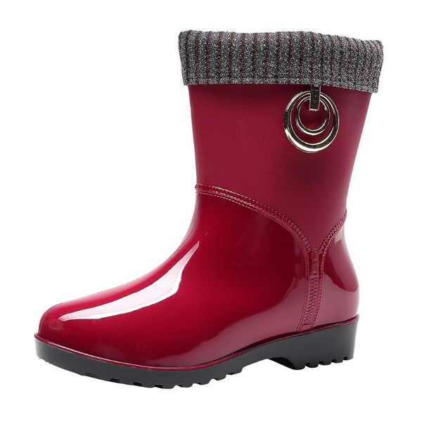 

boots 2021 punk style medium leather winter warm snow ladies non-slip rain outdoor high-water shoes, Black