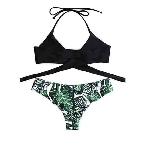

ms swimsuit printed cross tie split swimsuit bikini, White;black