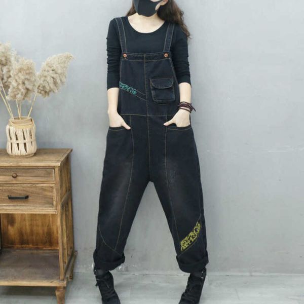 

women's jumpsuits & rompers denim suspender pants autumn and winter large size personalized fashion casual jumpsuit women black ew, Black;white