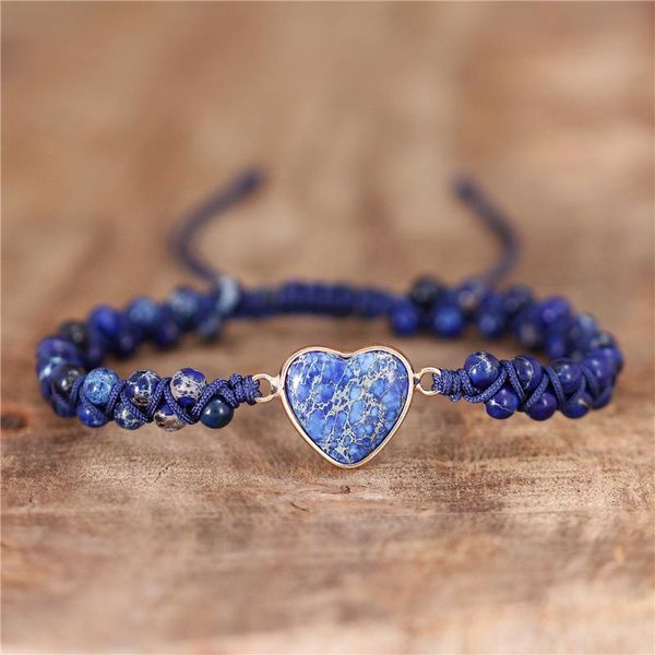 

charm bracelets navy blue stone heart bracelet japser string braided strand yoga friendship lover femme jewelry dropship, Golden;silver