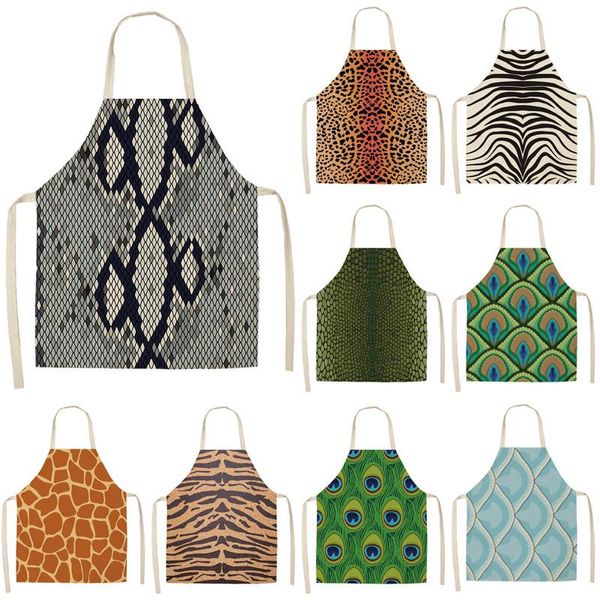 

aprons 1pcs leopard print kitchen for women men home cooking baking waist bib cotton linen pinafore cleaning tools 53*65cm a1041
