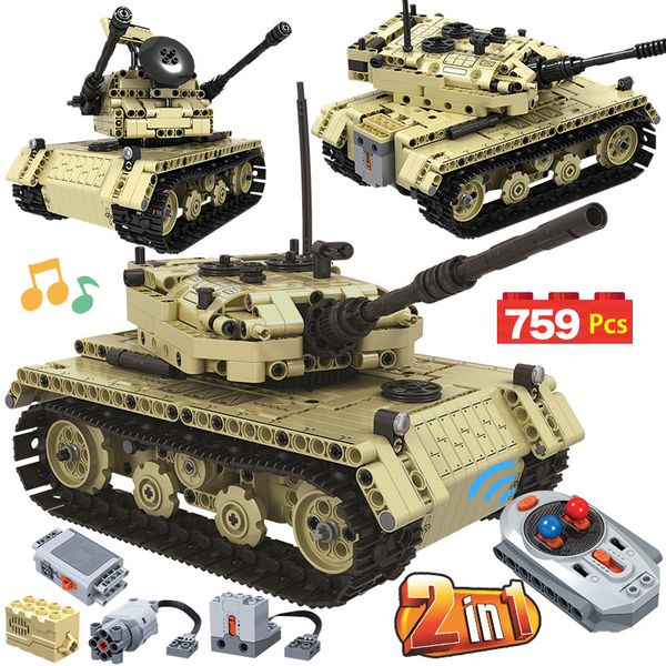 

759PCS City Military Remote Control Tank 2 in 1 Model Building Blocks Technical RC Tank Electric Bricks Toys For Boy Gifts