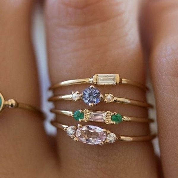 

cluster rings glamour jewelry elegant women's ring set accessories for girls party engagement wedding 4 / piece, Golden;silver