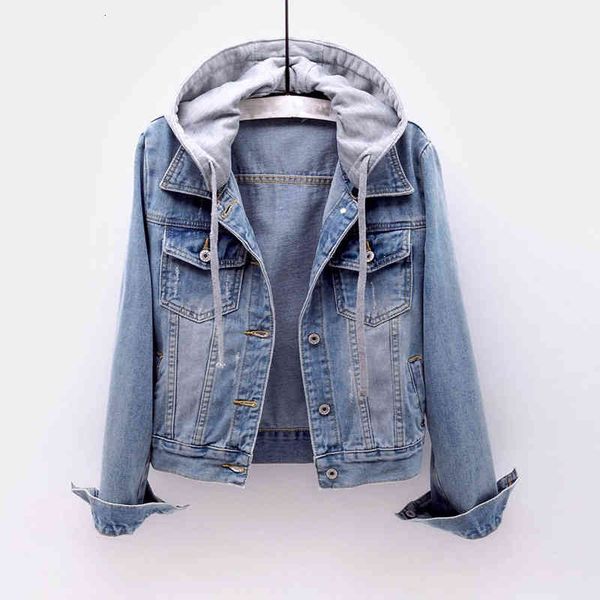 

women's jackets women hooded jean jacket spring autumn casual blue wash long sleeves outwear short bomber denim coat plus size 5xl, Black;brown