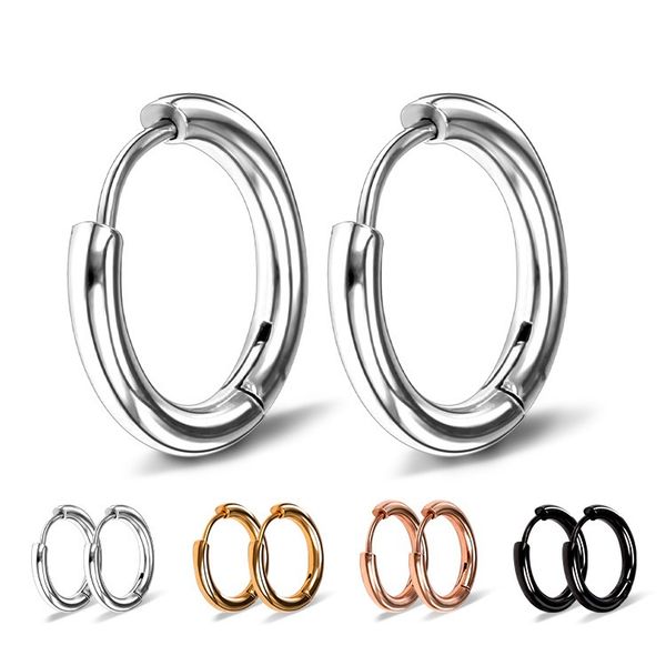 

fashion women girl simple round circle small hoop ear stud earring punk stainless steel hip-hop earrings jewelry 7 size, Golden;silver