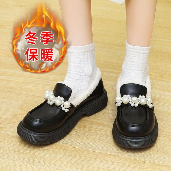 

dress shoes sweet lolita mary jane women loafers 2021 winter casual slip on round toe platform warm, Black