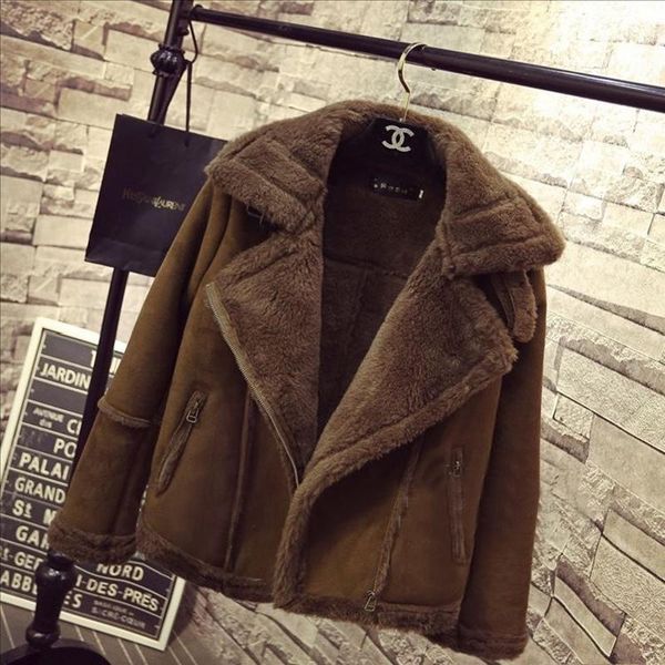 

women's jackets winter women wool coat locomotive lamb fur sheepskin short plus size thickening slim velvet padded cotton, Black;brown