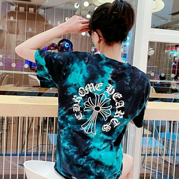 

luxury design clothes croxinchao wang fried ins super fire short sleeve tshirt blue ocean tie dye men's and women's same style ch, White;black