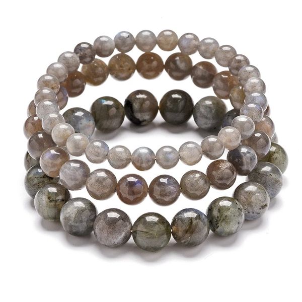 6/8 / 10mm rodada pulseiras frisadas retro cura reiki pedra aa moonstone natural labradorite quartzo pulseira pulseira mulheres macho