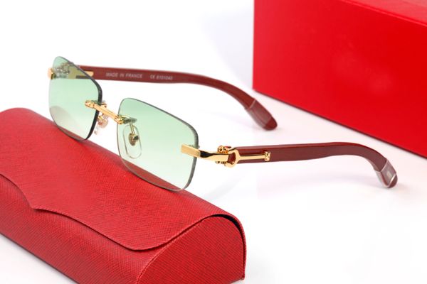

Green fashion Sunglasses rimless designer glasses rectangle metal wooden retro unisex with original box words frame Lunettes De Soleil