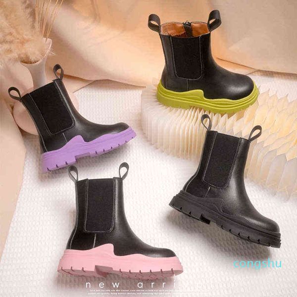 

children's shoes quality leather british style martin boots girls chelsea short children's ankel 11, Black