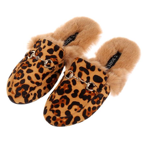 

winter leopard print women 's slippers warm cute fashion plush, Black