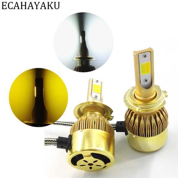 

car headlights ecahayaku 2pcs h1 h4 h7 h11 9005 9006 led headlight lamp double color 72w 7600lm per set headlamp replace fog light bulb