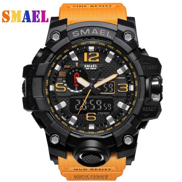 

fashion smael analog-digital watch men sports 50m professional waterproof quartz large dial hours military wristwatches, Slivery;brown