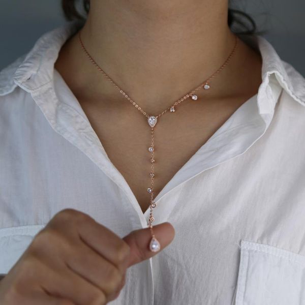 

classic bohemian long tassels pendant necklace for women vintage water drop zircon crystal dangle statement jewelry chains, Silver