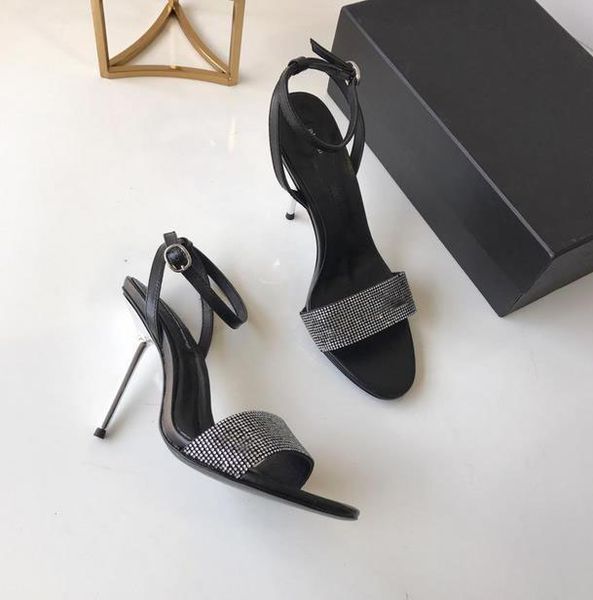

2021 shoes sandals metal stiletto diamond upper narrow high-heeled vx, Black