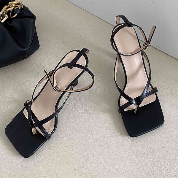 

slippers summer fashion women gladiator sandals narrow band square toe thong ankle buckle strap ladies shoes green bact, Black