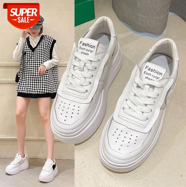 

first layer cowhide small white shoes women platform with round toe women's #mz1j