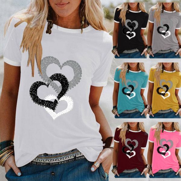 

summer cross love print loose round neck short sleeve t-shirt women's, White