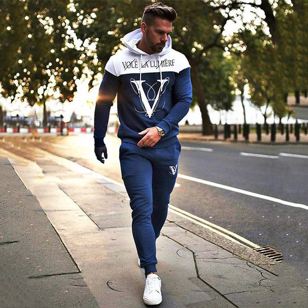 

Tracksuits Boutique Sports Suit Sportswear Men's Spring Autumn Two Piece Outdoor Jogging Training Hooded Jacket Casual Wear, Black and white