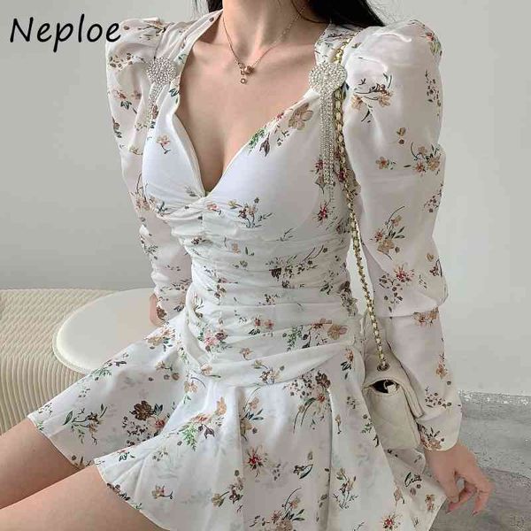 

neploe v neck long sleeve pullover dress women high waist hip a line slim vestidos spring temperament print robe 210510, Black;gray