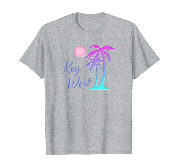 

key west souvenir tropical palm tree florida tshirt, White;black