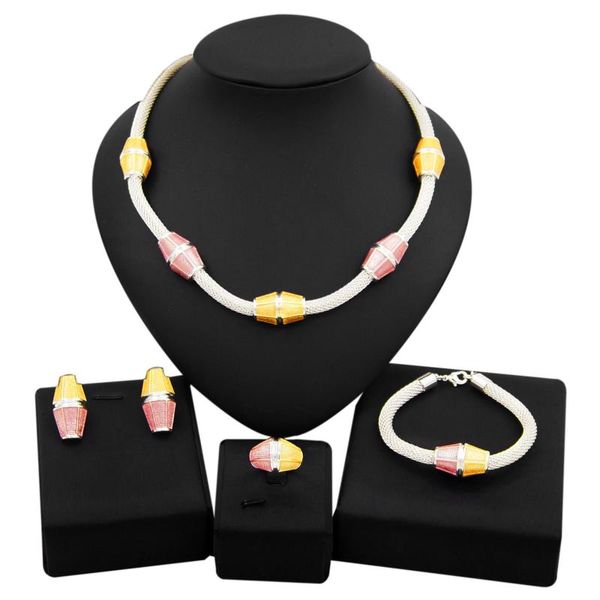 Brincos Colar Yulaili Moda Geometria Design Dubai Gold Jewelry Conjuntos Bridal Chain Stud Bracelet Anel Jóias Atacado