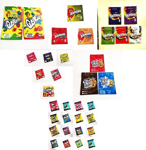 

20 types edible packaging exotic mylar bag infused dustproof 500mg warheads airheads trolli trilli trips ahoy baggies skittles