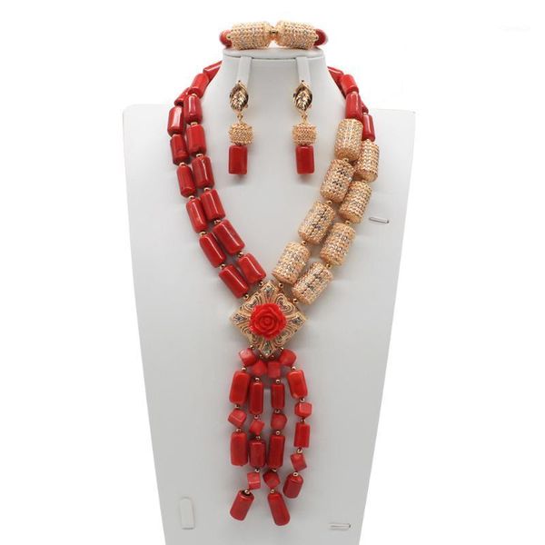 

earrings & necklace 2021 coral wedding jewelry set real beads and gold dubai african women costume party, Silver