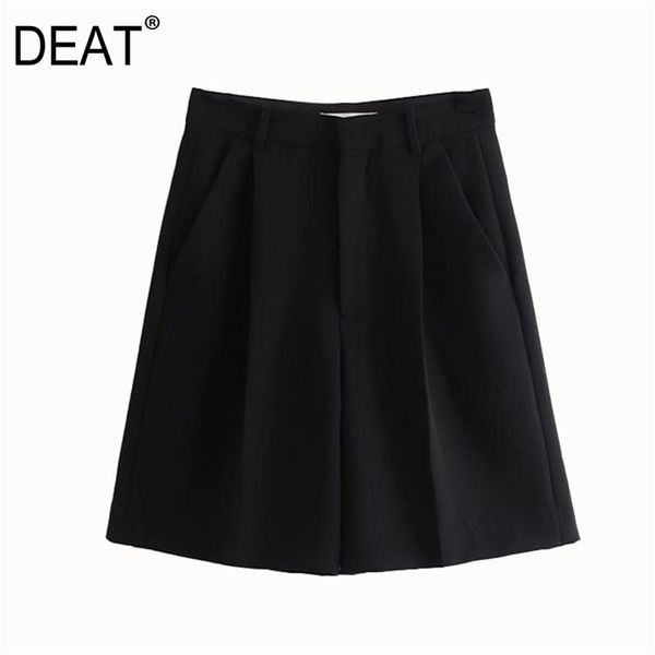 

[deat] fashion tiide spring autumn loose high waist solid color simple temperament women's shorts 13c235 210527, White;black
