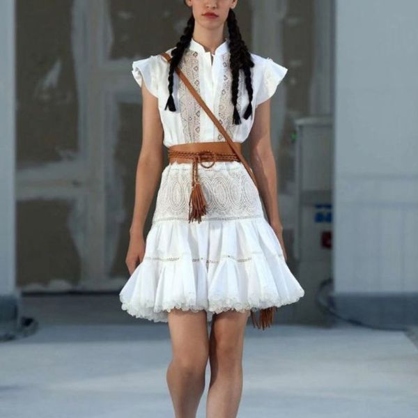 

[deat] summer new fashion tide stand-up collar high waist lace sleeveless solid color a-line temperament dress gx200 210428, Black;gray