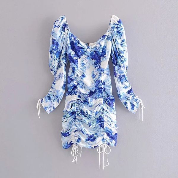 

casual dresses blue print long sleeve vintage backless women beach holiday mini dress s9v8, Black;gray