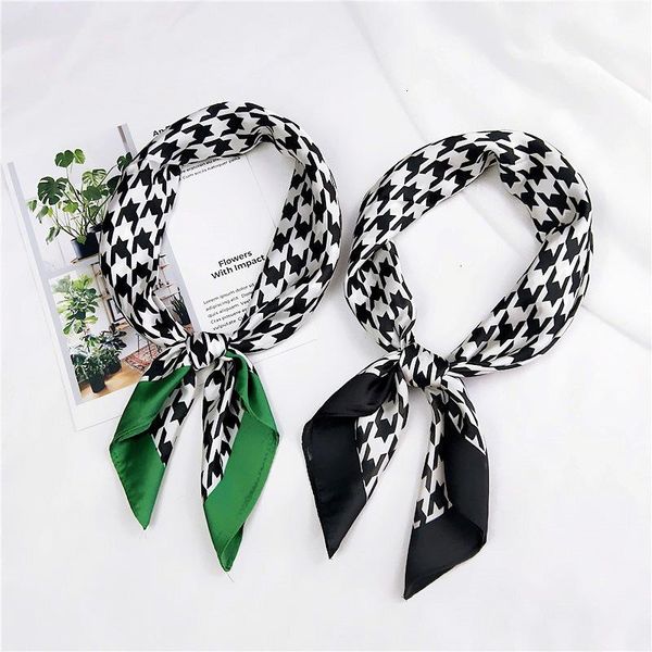

scarves classic 70*70cm houndstooth scarf for women head bandage silk-like sjaal female bag decoration bandana handkerchief, Blue;gray