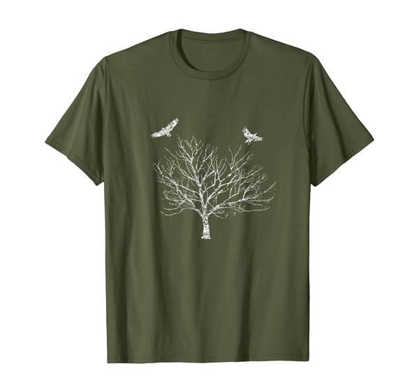 

distressed tree and ravens bird mythology pagan t-shirt, White;black