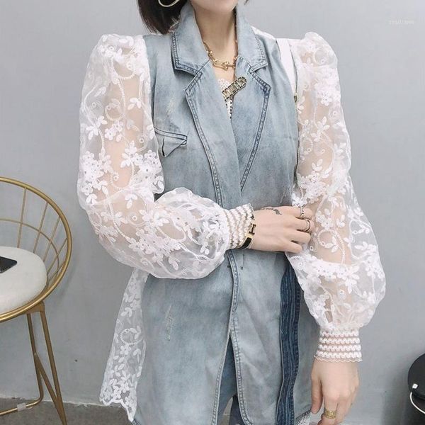 

women's jackets oversize denim jacket 2021 spring summer casual and coat suit for women lace sleeve embroidery fashoin coats xc337, Black;brown