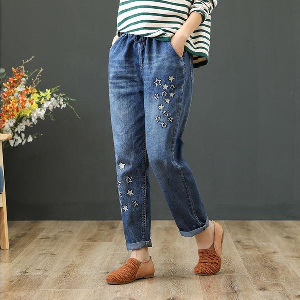 

women's jeans high waist denim harem pants blue streetwear vintage embroidery fashion mom oversize jean femme