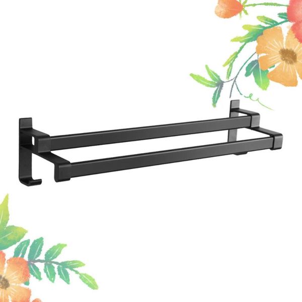 

1pc non-punch towel bar bathroom hook double rods rack storage black (40cm with nail-glue) racks