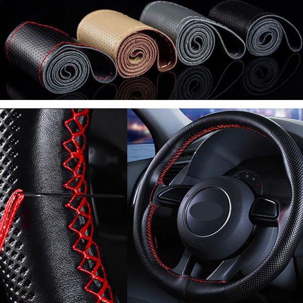 

steering wheel covers 38cm car braid cover needles and thread artificial leather suite 5 color