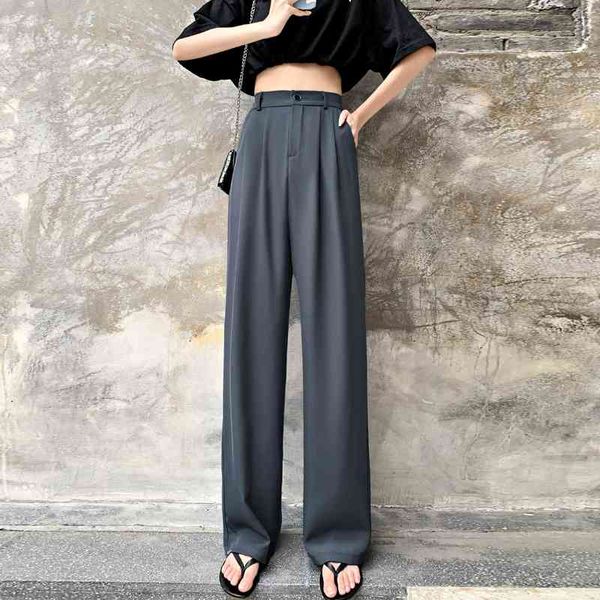 

women's pants & capris wide leg pants spring and autumn high waist loose mopping large size drape black straight suit zsqa, Black;white