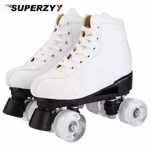 

artificial leather roller skates double line women men two skate shoes patines with pu 4 led wheels patins inline &