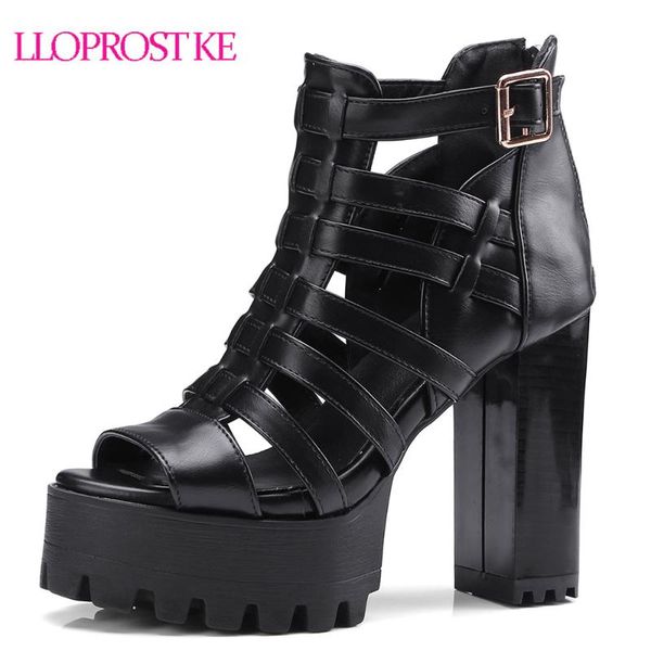 

lloprost ke summer 2021 arrivals cut outs gladiator shoes open toe back zipper platform woman rome sandals my487, Black