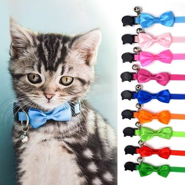 

cat collars & leads pet dog for cats necklace collar safety bow tie pets bells kitten products 9 colors