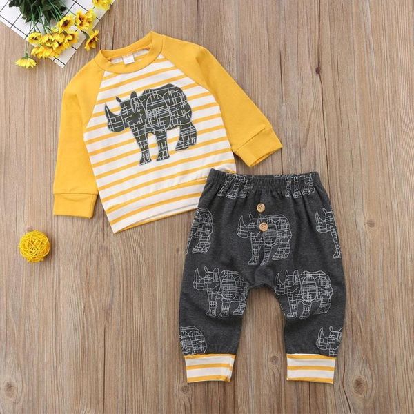 

clothing sets 1 set long sleeve baby suit children's casual boys girls animal print stripes yellow spring autumn clothes, White
