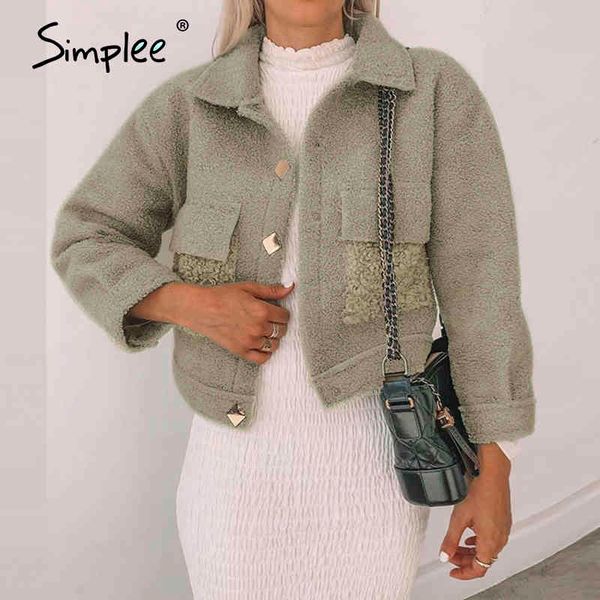 

warm teddy fur coat woman winter long sleeve fluffy coats jacet streetwear casual pockets female overcoats 210414, Black