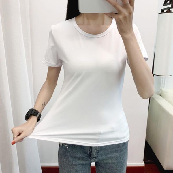 

women's t-shirt 4 color s-2xl plain t shirt women cotton elastic basic t-shirts female casual short sleeve, White