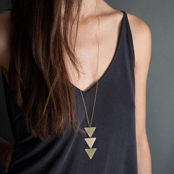 

pendant necklaces girls accessories simple long chain metal glossy triangle one necklace women's, Silver