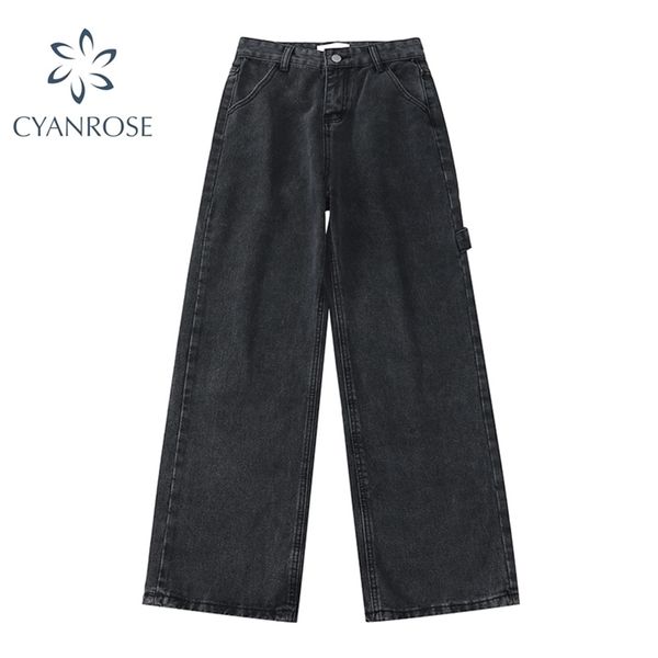

women's high waist jeans casual loose wide leg cargo pants streetwear vintage straight denim spring female 210809, Blue