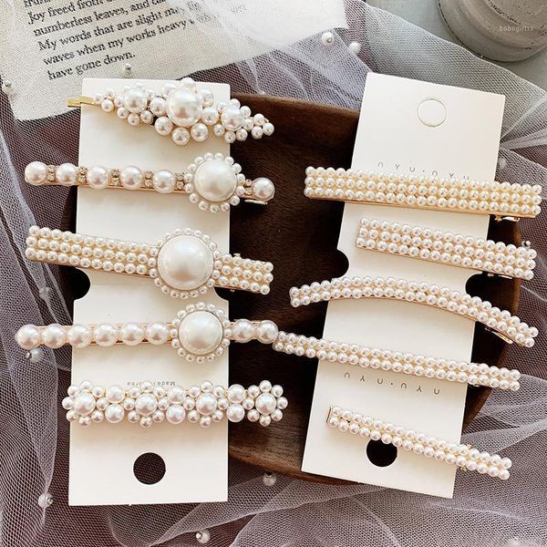 

girls pearl hair clips metal accessories for women barrettes hairgrip geometric gold color duckbill clip1