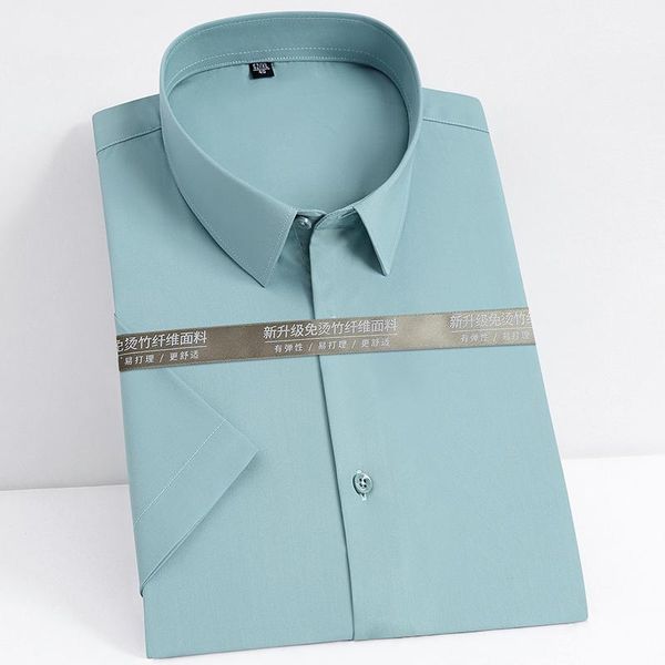 

men's dress shirts short sleeve elastic bamboo fiber wrinkle shirt luxury smooth soft pocketless business formal summer, White;black