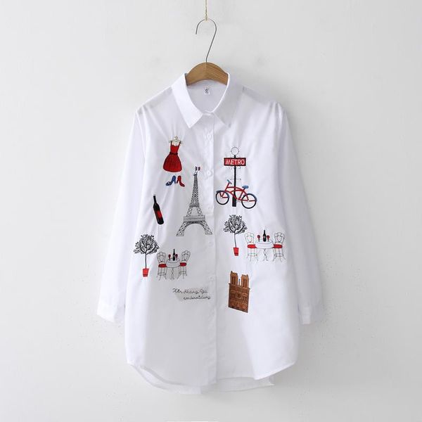 

spring cotton women blouse embroidery shirt streetwear female loose long sleeve casual shirts ladies clothes blusas women's blouses, White